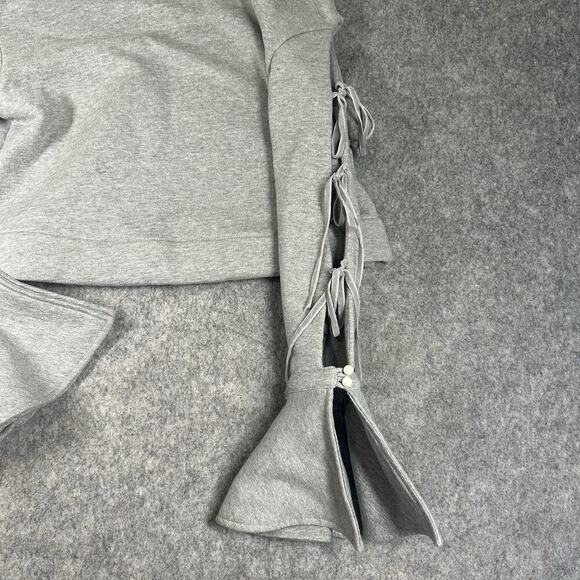 Jonathan Simkhai Hoodie XS Crop Sweatshirt Grey Bow Tie Detail Bell Sleeve Flaw - Picture 5 of 12